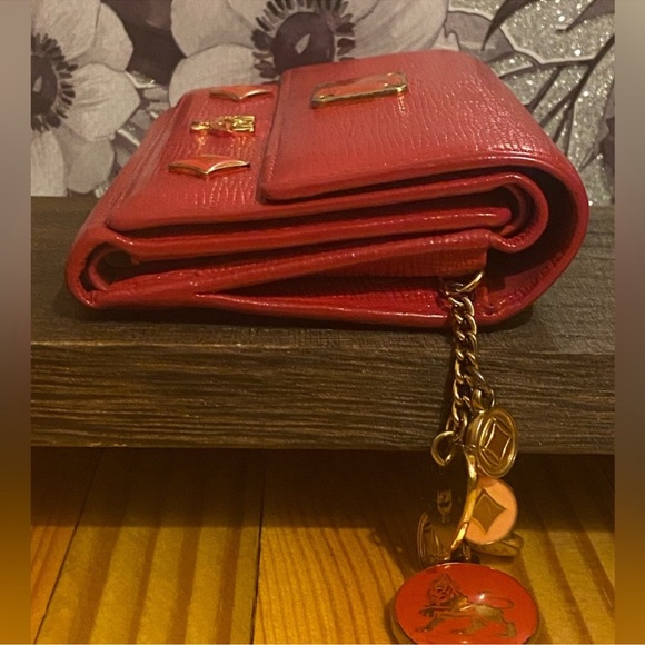 EUC Vintage MCM Red Leather Tri Fold Logo Wallet with Charms - Picture 15 of 16